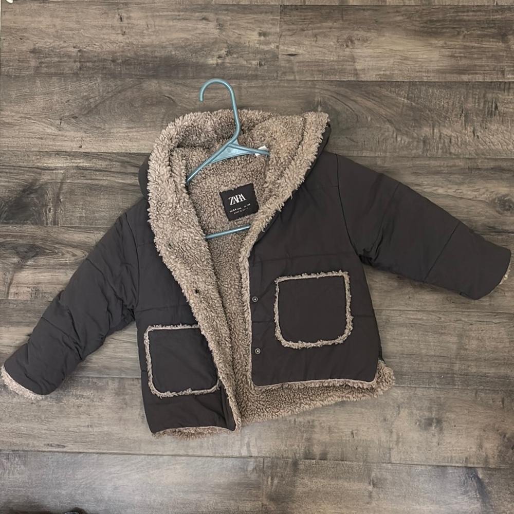 Zara Kids Brown Sherpa-Lined Jacket